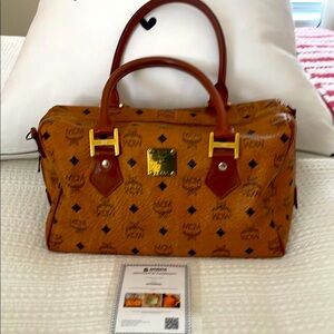 MCM Cognac Visetos Boston Satchel bag